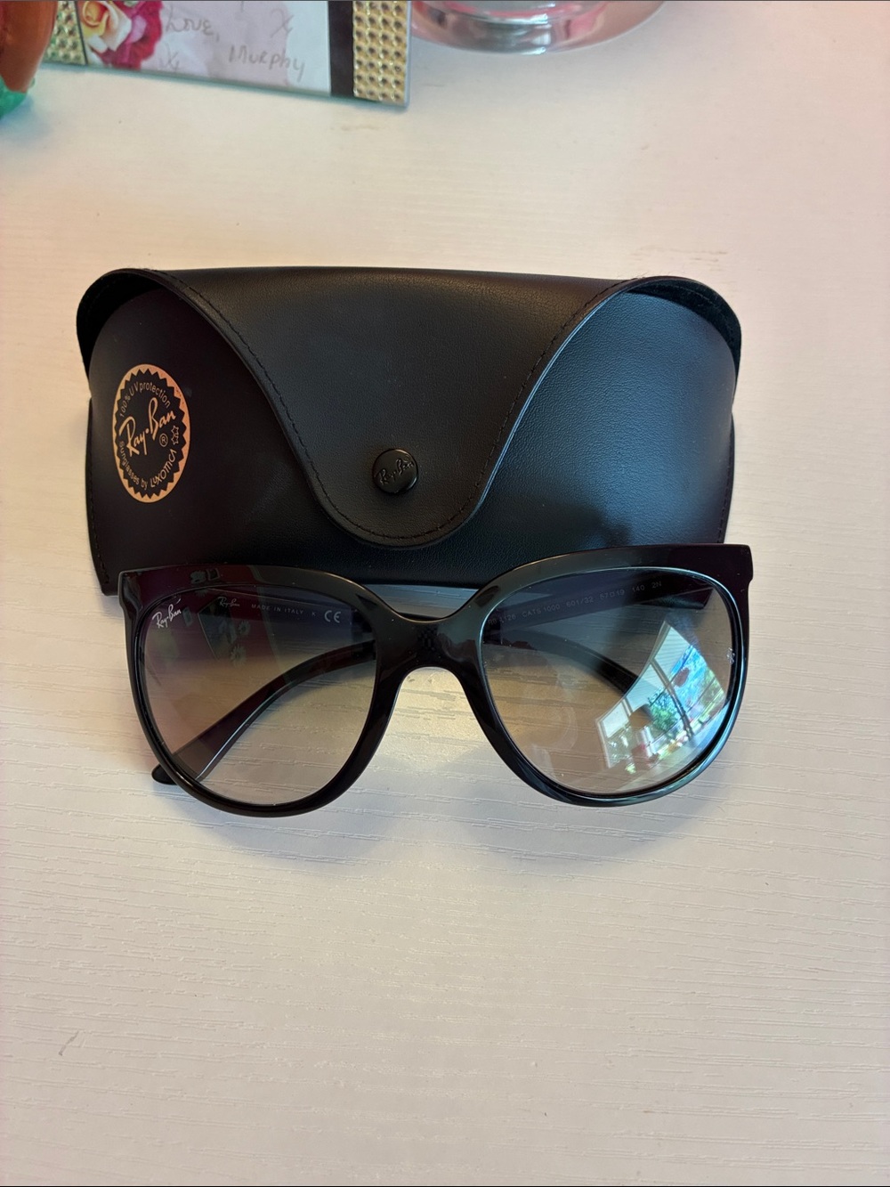 Ray-Ban Black Oversized Cat Eye Sunglasses with Gradient Lenses